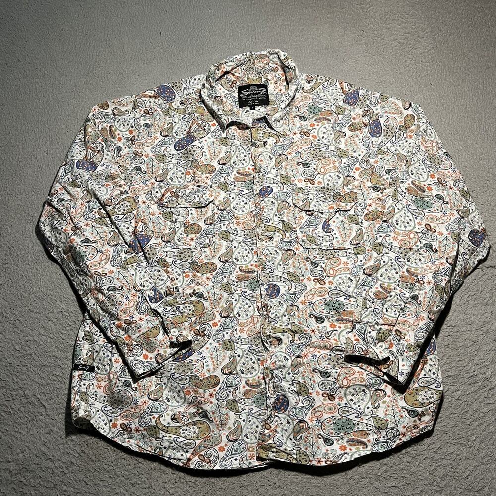 Seven7 Shirt Mens Large Paisley Floral Button Up Long Sleeve Colorful Preppy